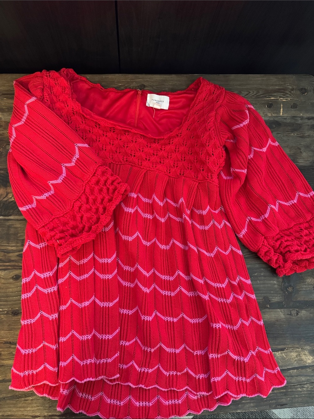 Red Knit Smocked MIDI Dress